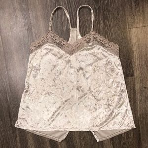 Silver Grey Velvet Lace Trim Tank